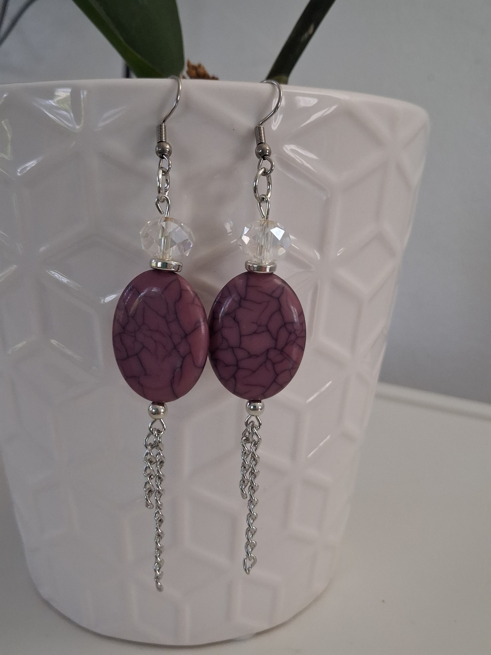Handmade Purple Stone Dangle Earrings by